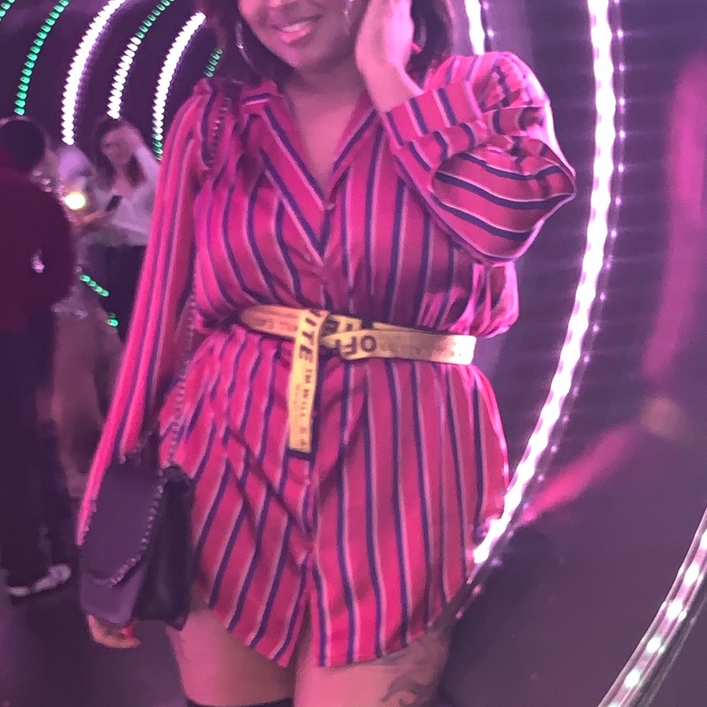 Oversized satin like button up blouse